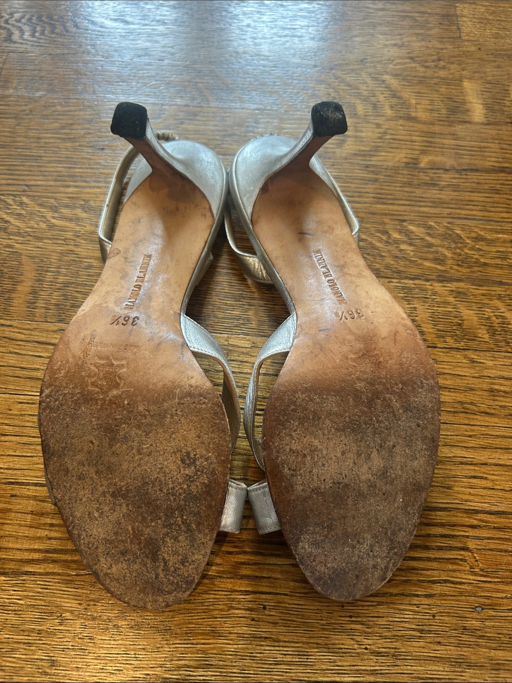 Manolo Blahnik Metallic Silver Slingback Sandals - Picture 3 of 5